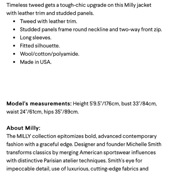 Milly Studded Leather-Trim‎ Tweed Jacket - Picture 10 of 10